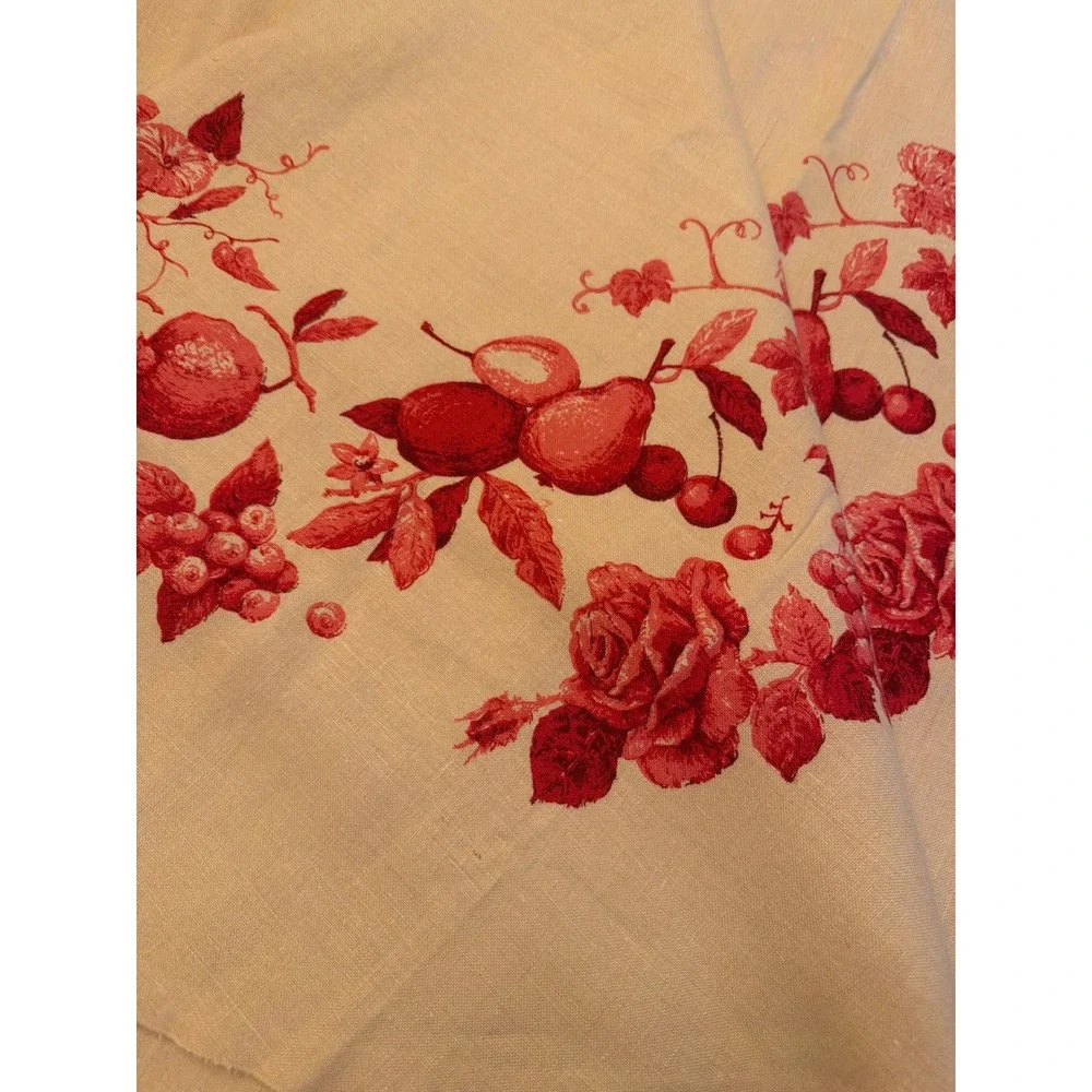 Luther Travis Tablecloth Red Cream Botanical Fruit Floral Round French Country